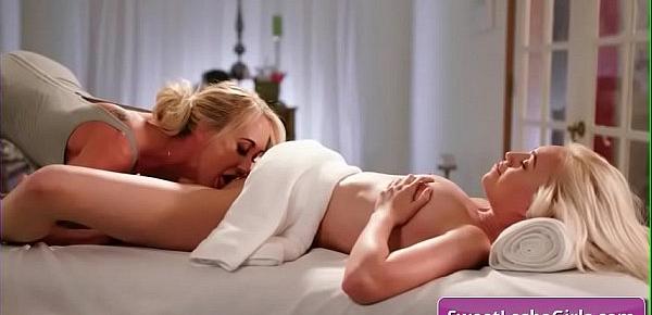  Sexy blonde lesbian hotties Brandi Love, Lyra Law eating pussy on the massage table